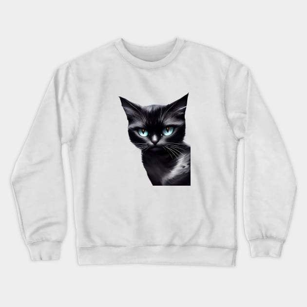 Black cat with blue eyes Crewneck Sweatshirt by LATAVIdesign